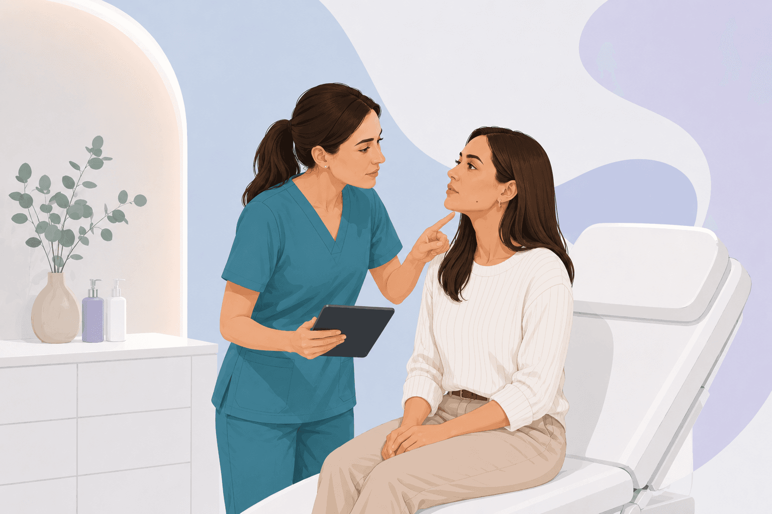 MoleScan clinic mole assessment pathway — step 2: Practitioner identifies a lesion in the treatment area (illustration)