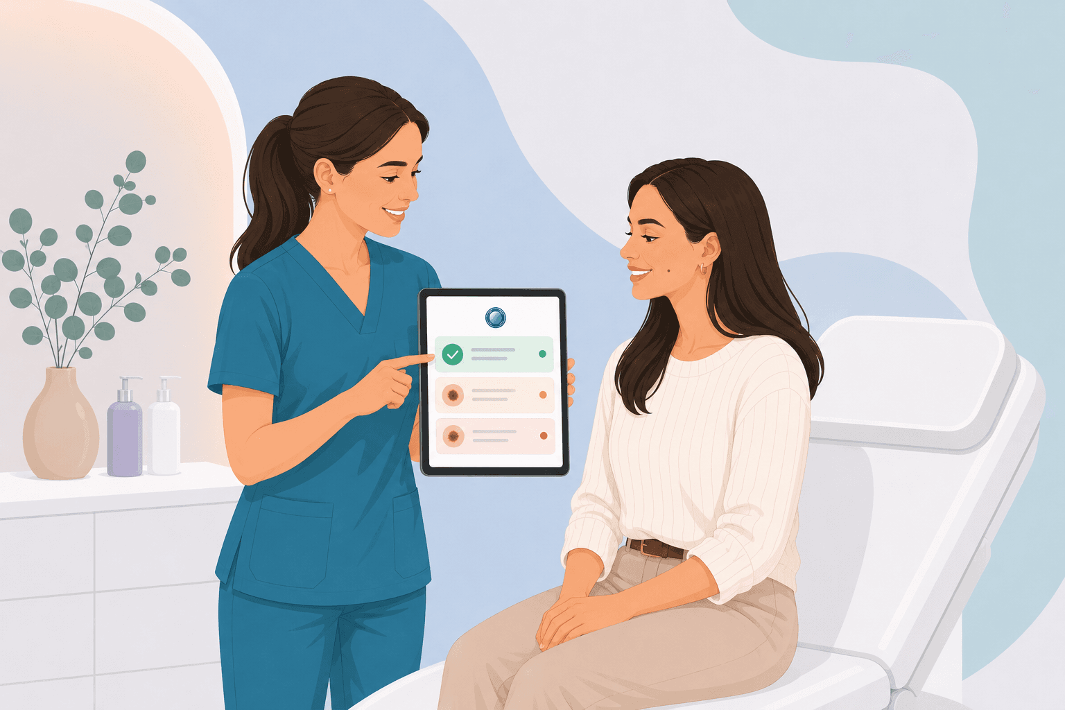 MoleScan clinic mole assessment pathway — step 7: Clear outcome guidance (RAG-rated) (illustration)