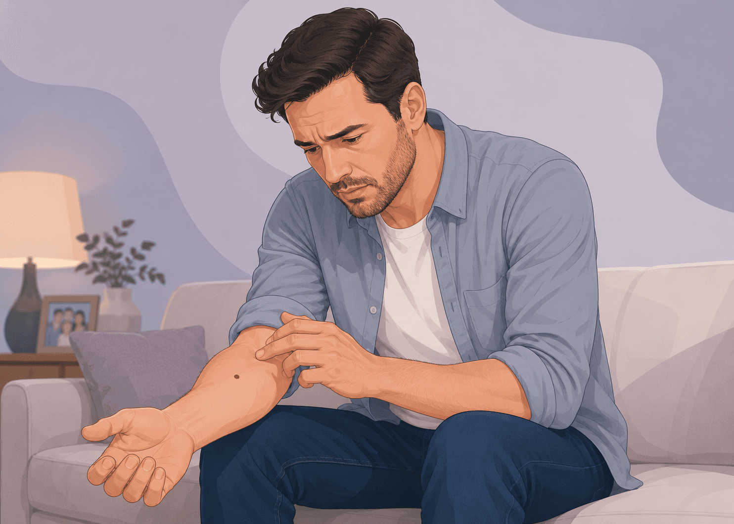 MoleScan NHS skin cancer pathway — step 1: Patient concern about a mole or a skin lesion (illustration)