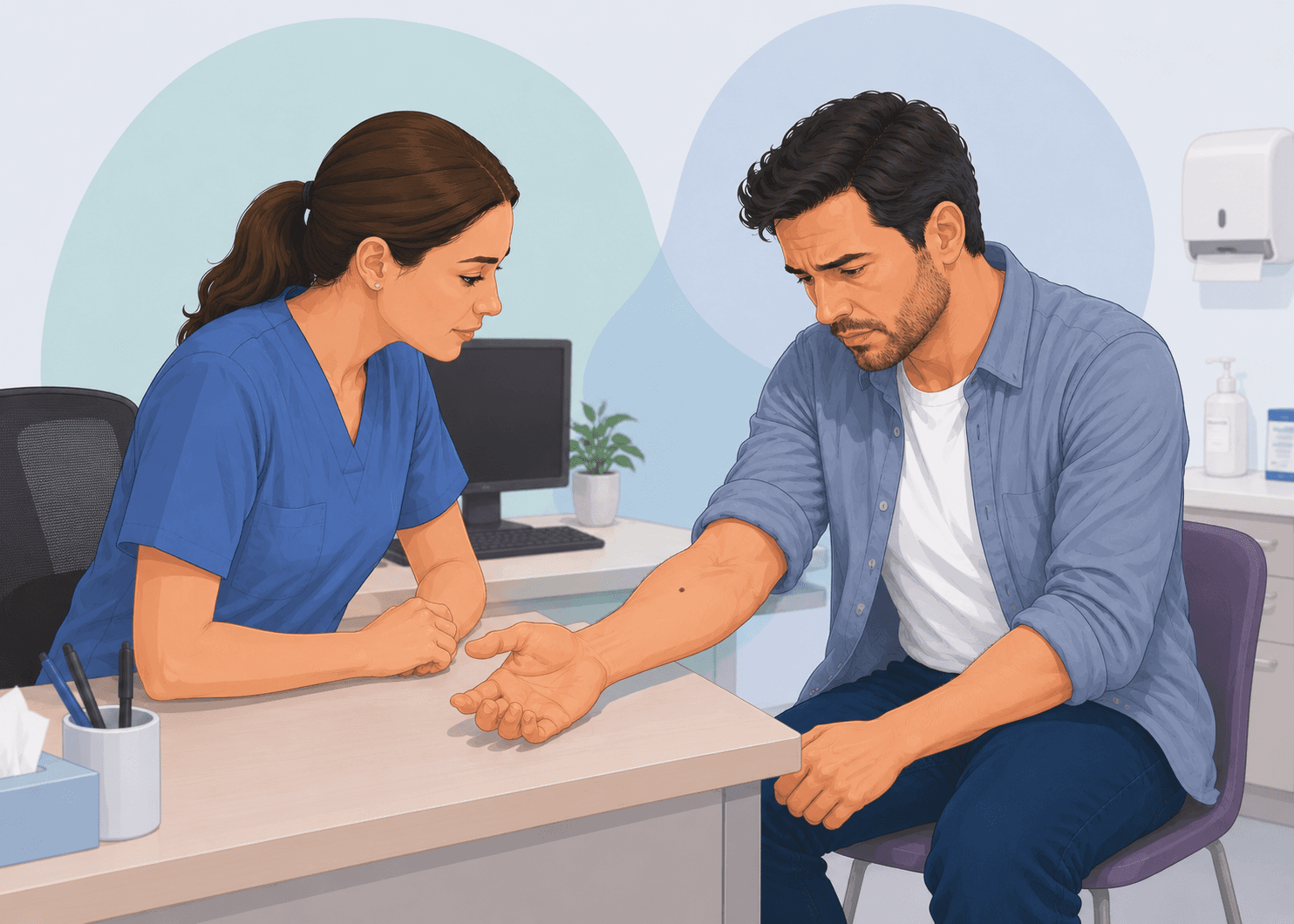 MoleScan NHS skin cancer pathway — step 3: Nurse / HCA assessment (illustration)
