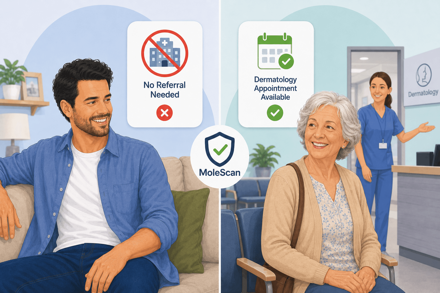 MoleScan NHS skin cancer pathway — step 8: Making Dermatology Referral Pathways More Efficient and Timely to the Patients Who Need Them Most. (illustration)